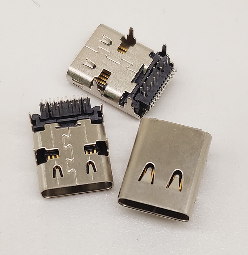 Type-c 24P母座SMT+DIP 加長型插板 前插后貼帶彈片
