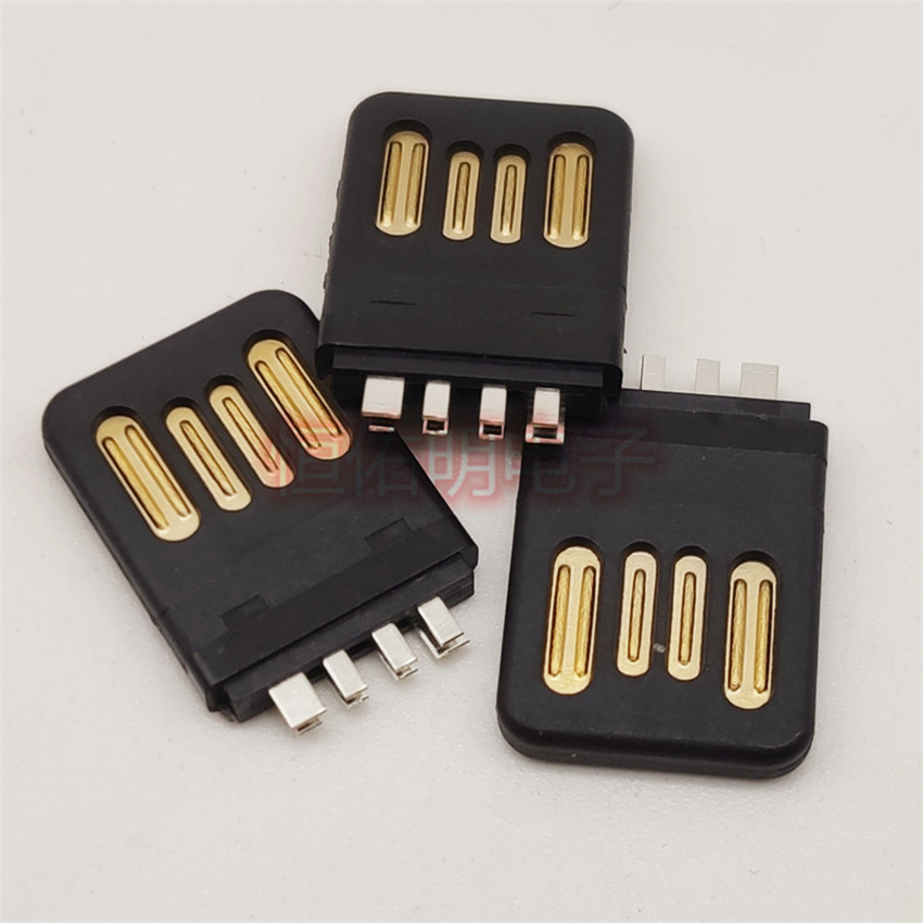 USB 2.0 A公雙面插 大電流公頭 全塑夾板式 4P兩面插頭 黑膠