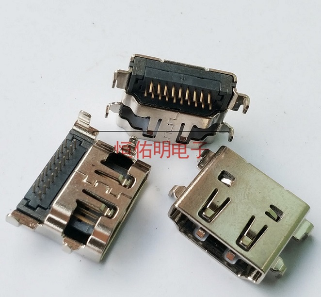 HDMI 19P 沉板母座 反向90度插板 板上高3.75mm 雙排DIP