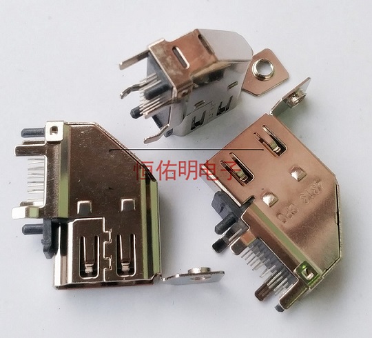 HDMI 19P側插母座 側立式90度插板 帶螺絲孔固定