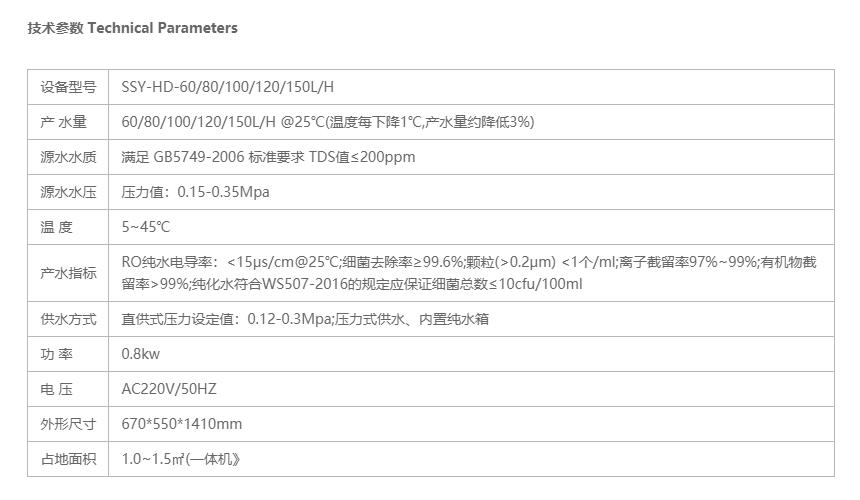 SSY-HD無菌水設備參數
