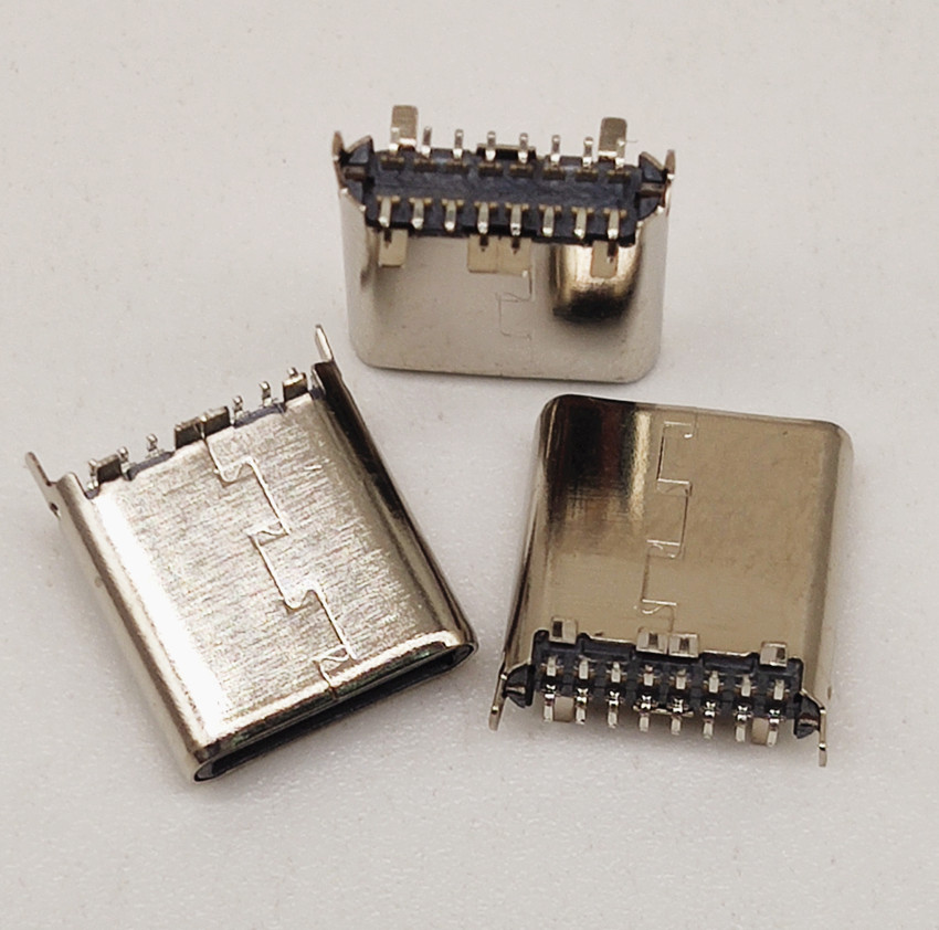 Type-c 16P公頭SMT 立式貼片 180度 短體8.5mm 帶固定腳 外殼有邊