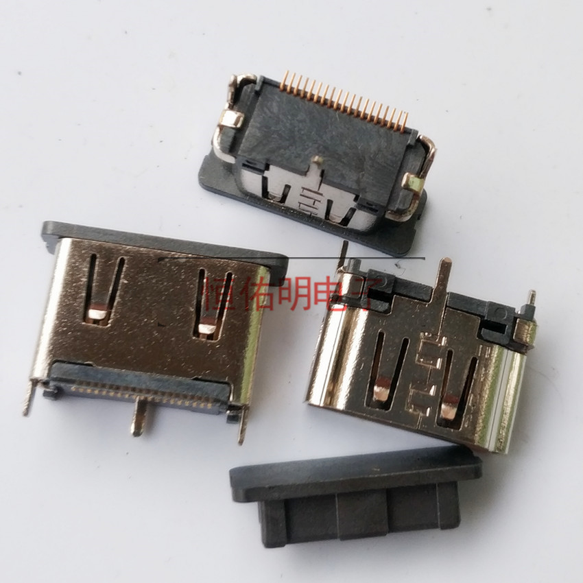 HDMI 19P立式母座 180度直立式10.5mm 三腳固定 帶防塵蓋
