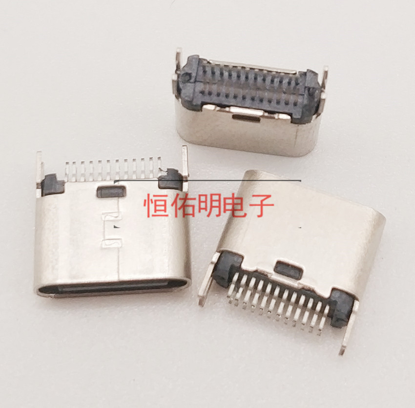Type-c 24P夾板母座 180度DIP 夾板0.8mm 短體6.5mm