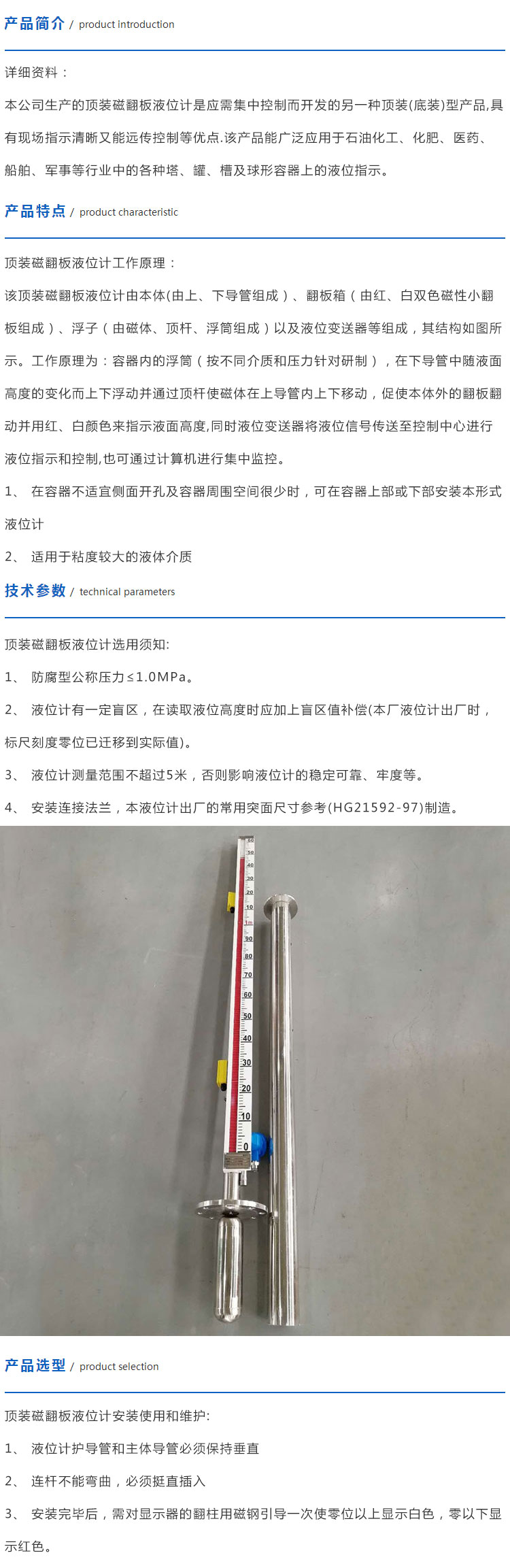 頂裝磁翻板液位計